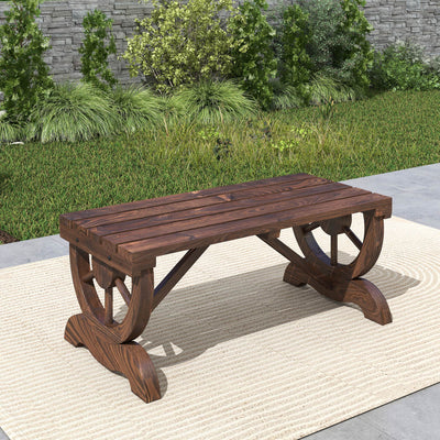 2-Person Wooden Garden Bench, Outdoor Wagon Wheel Porch Bench for Backyard Garden, Support 550 LBS, Rustic Country Style Patio Furniture, Brown
