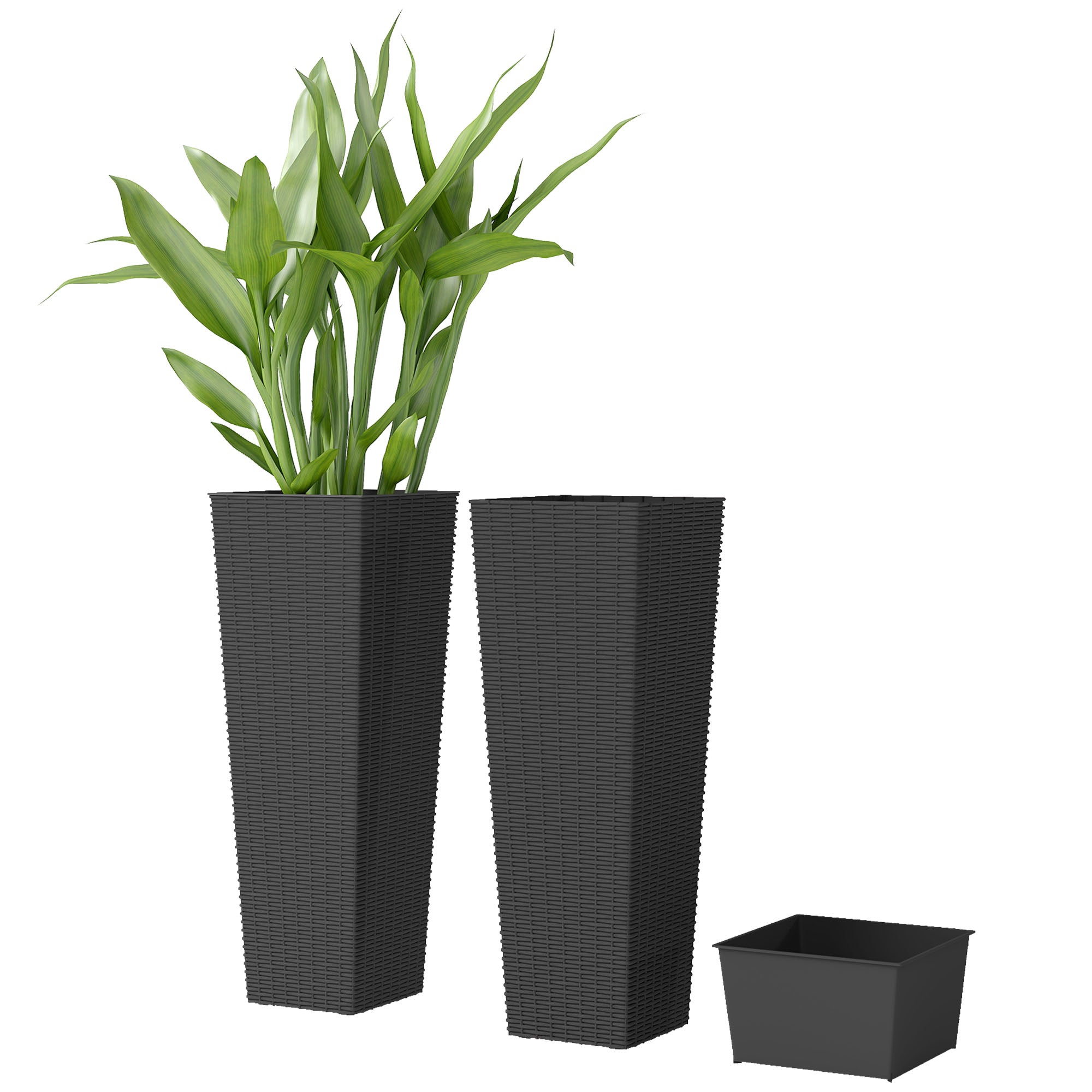 23.6 Inch Tall Planters for Outdoor Plants, Set of 2 Plastic Flower Pots with Drainage Holes