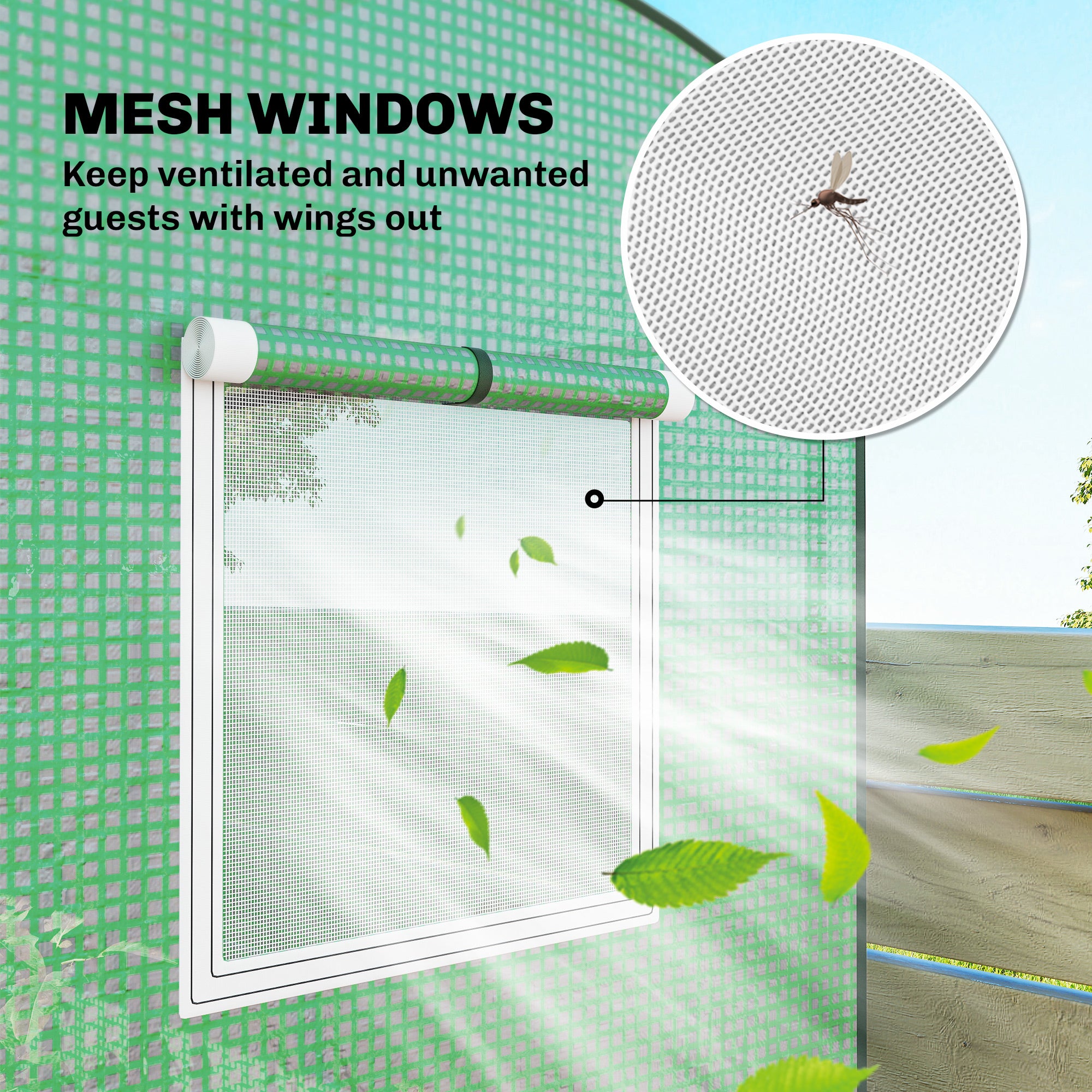 Mini Greenhouse, Portable Greenhouse with Roll-Up Door and 2 Mesh Windows, PE Cover, 78.7" x 29.5" x 74"