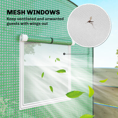 Mini Greenhouse, Portable Greenhouse with Roll-Up Door and 2 Mesh Windows, PE Cover, 78.7" x 29.5" x 74"