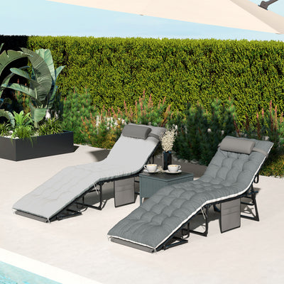 Outdoor Chaise Lounge Chair Set of 2, 5-Level Adjustable Folding Pool Lounge Chairs with Cushions