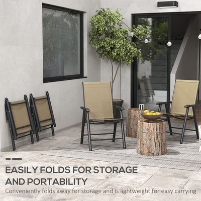 Set of 4 Outdoor Folding Chairs, Stackable Patio Dining Chairs with Armrests, Metal Frame