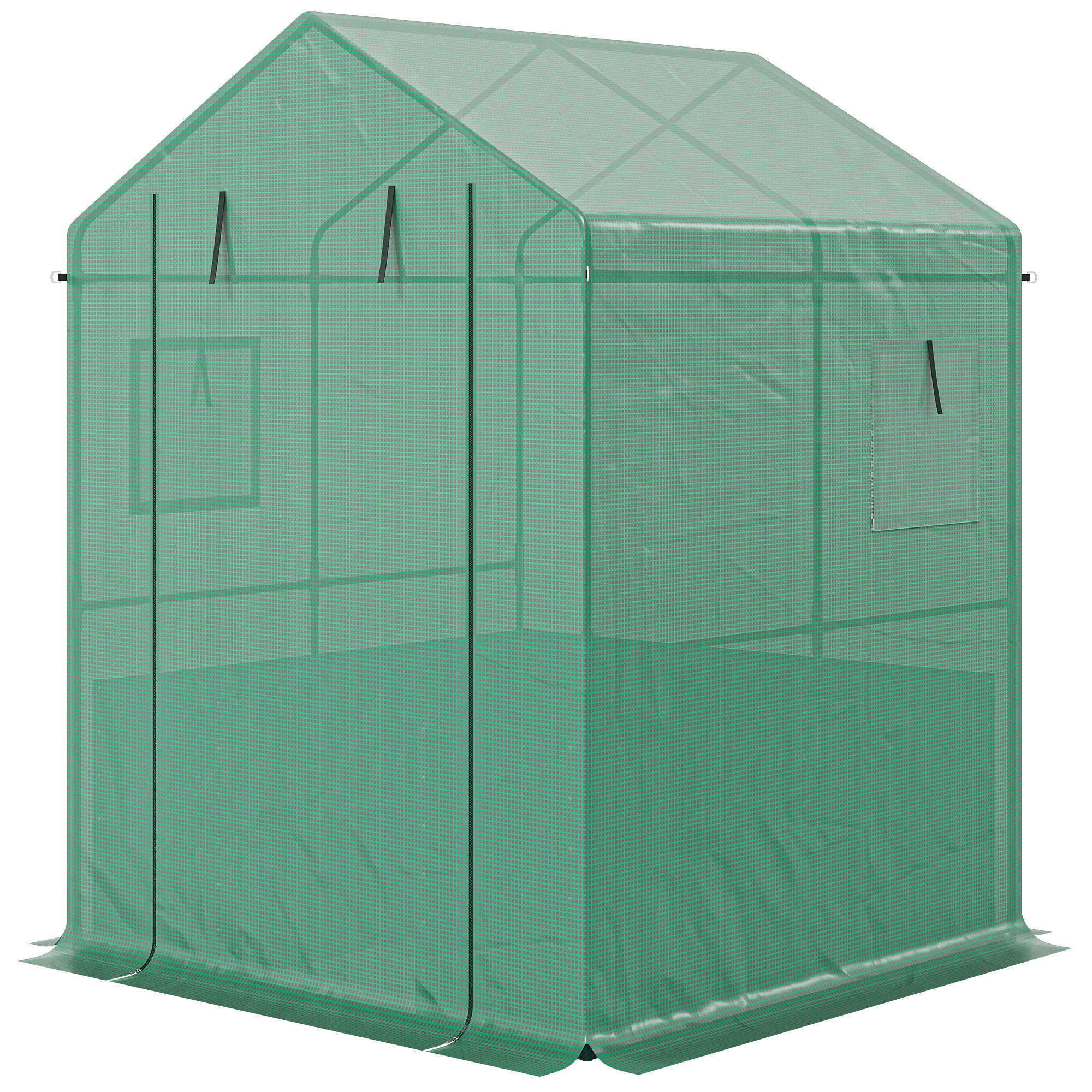 Greenhouse with Raised Garden Bed, Galvanized Steel Outdoor Greenhouse with Roll Up Door, 56" x 56" x 75"