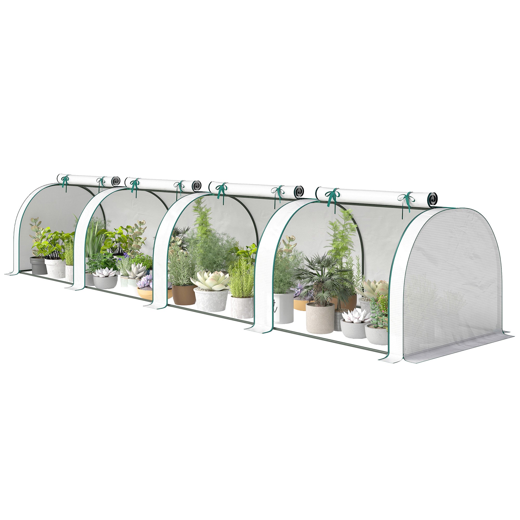Mini Greenhouse, Portable Greenhouse with 4 Roll-Up Doors, PE Cover, 177.2" x 39.4" x 31.5"