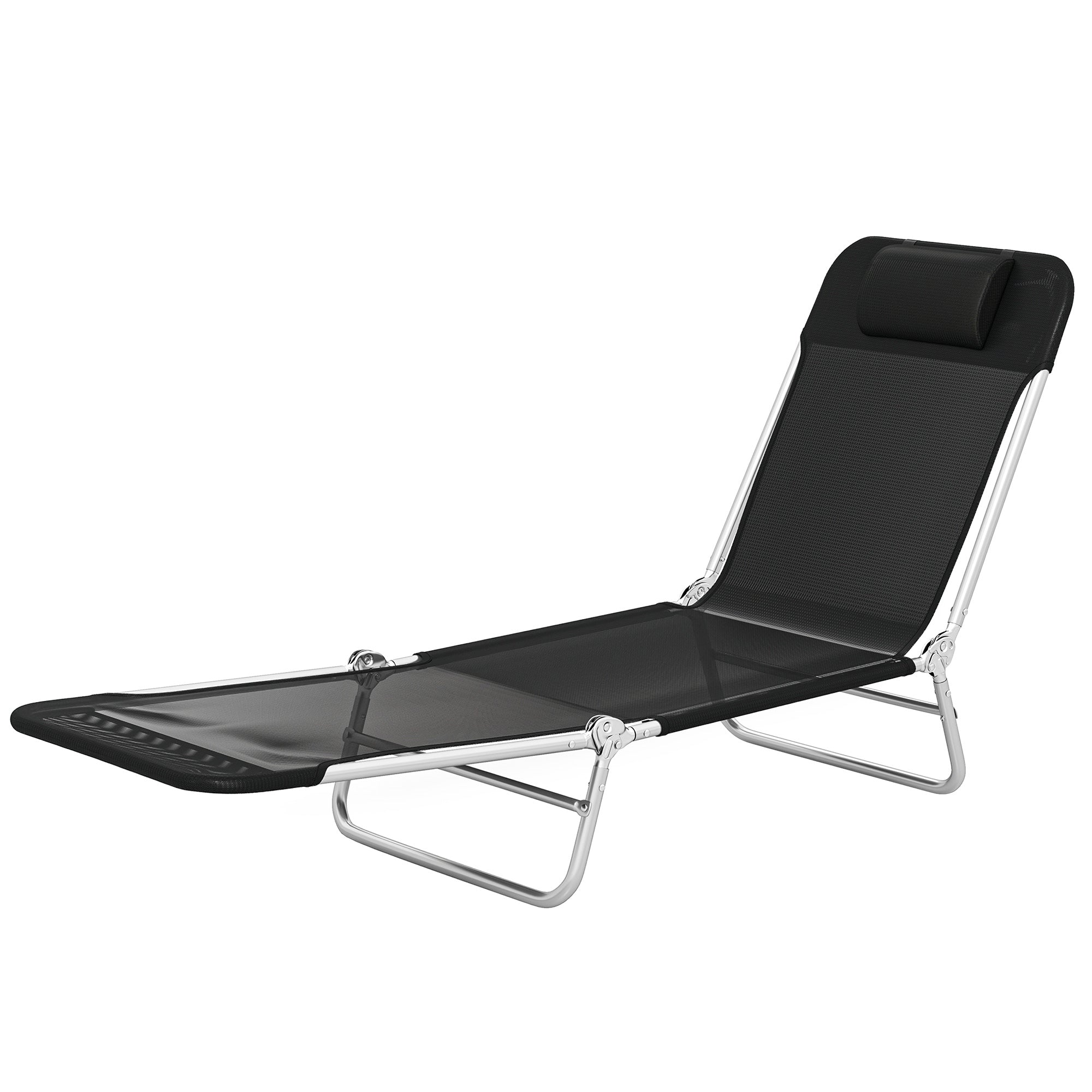 Folding Chaise Lounge Chair, Portable Tanning Chair with Adjustable Backrest, Pillow for Beach Poolside Patio