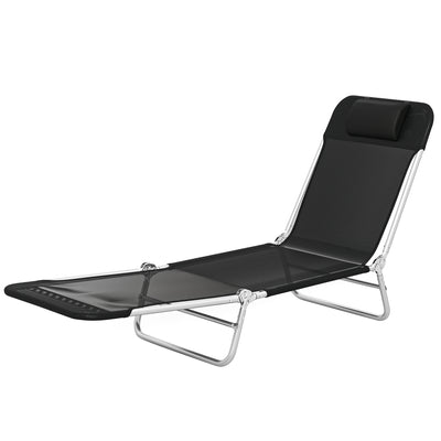 Folding Chaise Lounge Chair, Portable Tanning Chair with Adjustable Backrest, Pillow for Beach Poolside Patio