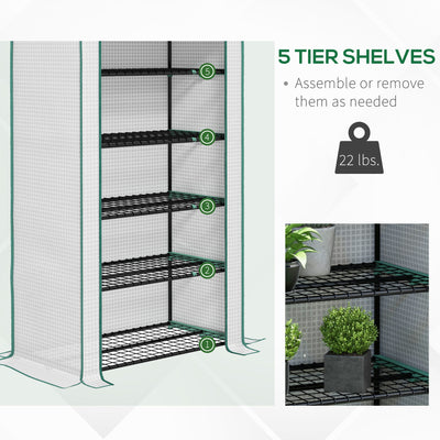 5 Tier Mini Greenhouse, Small Portable Greenhouse with PE Cover, Roll-Up Zippered Door, 76" x 35.4" x 19.3", Green