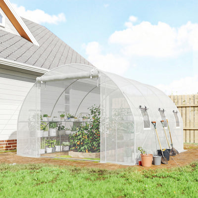 10'x11'x6' Walk-in Tunnel Greenhouse with Shelves, Mesh Door and Windows, Hoop House Greenhouse with PE Cover