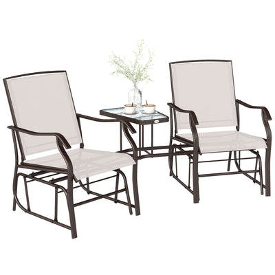 Outdoor Glider Chairs with Coffee Table, Patio 2-Seat Rocking Chair Swing Loveseat with Breathable Sling for Backyard, Garden, and Porch