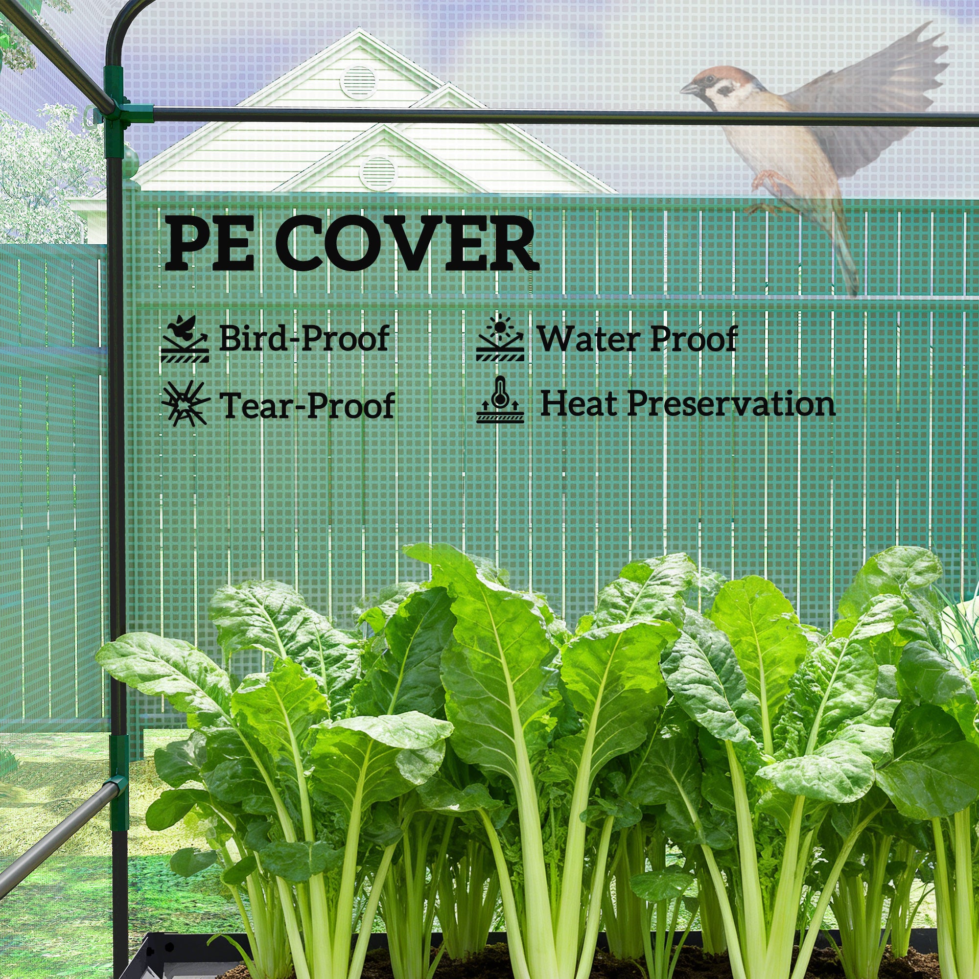 Greenhouse with Raised Garden Bed, Galvanized Steel Outdoor Greenhouse with Roll Up Door, 56" x 56" x 75"