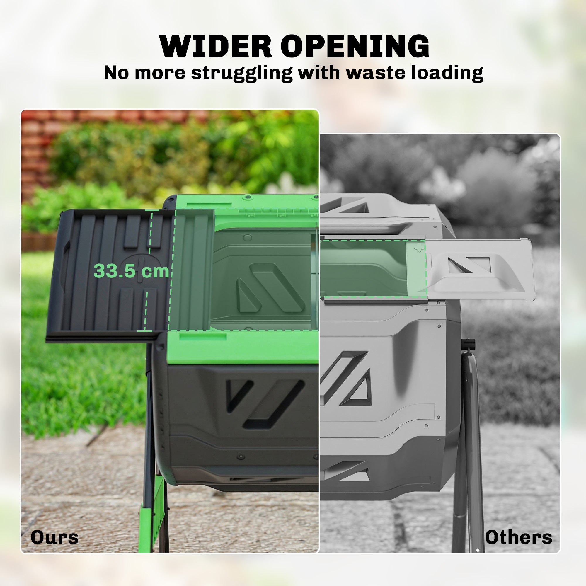 Compost Bin Outdoor, 53 Gal Dual Chamber Tumbling Composter with Adjustable Vents, BPA Free Tumbling Composter