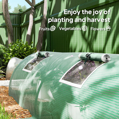 Mini Greenhouse with 5 Mesh Windows, Portable Plant Hot House with PE Cover and Steel Frame, 10' x 3' x 2' , Green