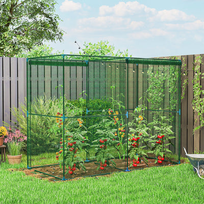 Walk-in Crop Cage, Plant Protectors from Animals with Roll Up Zippered Door, 7.9' x 3.9' x 6.1', Green