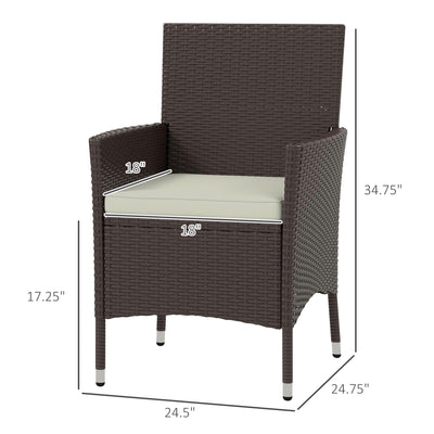 2 PCS Rattan Wicker Dining Chairs with Cushions and Anti-Slip Foot, Patio Stackable Chairs Set for Backyard, Garden, Lawn, Dark Coffee