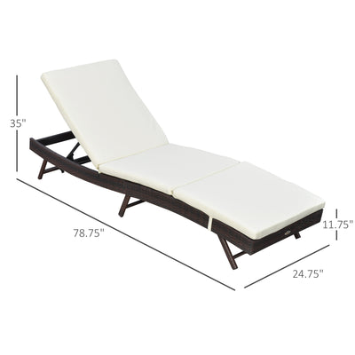 Patio Chaise Lounge, Pool Chair with 5 Position Adjustable Backrest & Cushion, Outdoor PE Rattan Wicker Sun Tanning Seat, 78.75" x 24.75" x 35", Brown