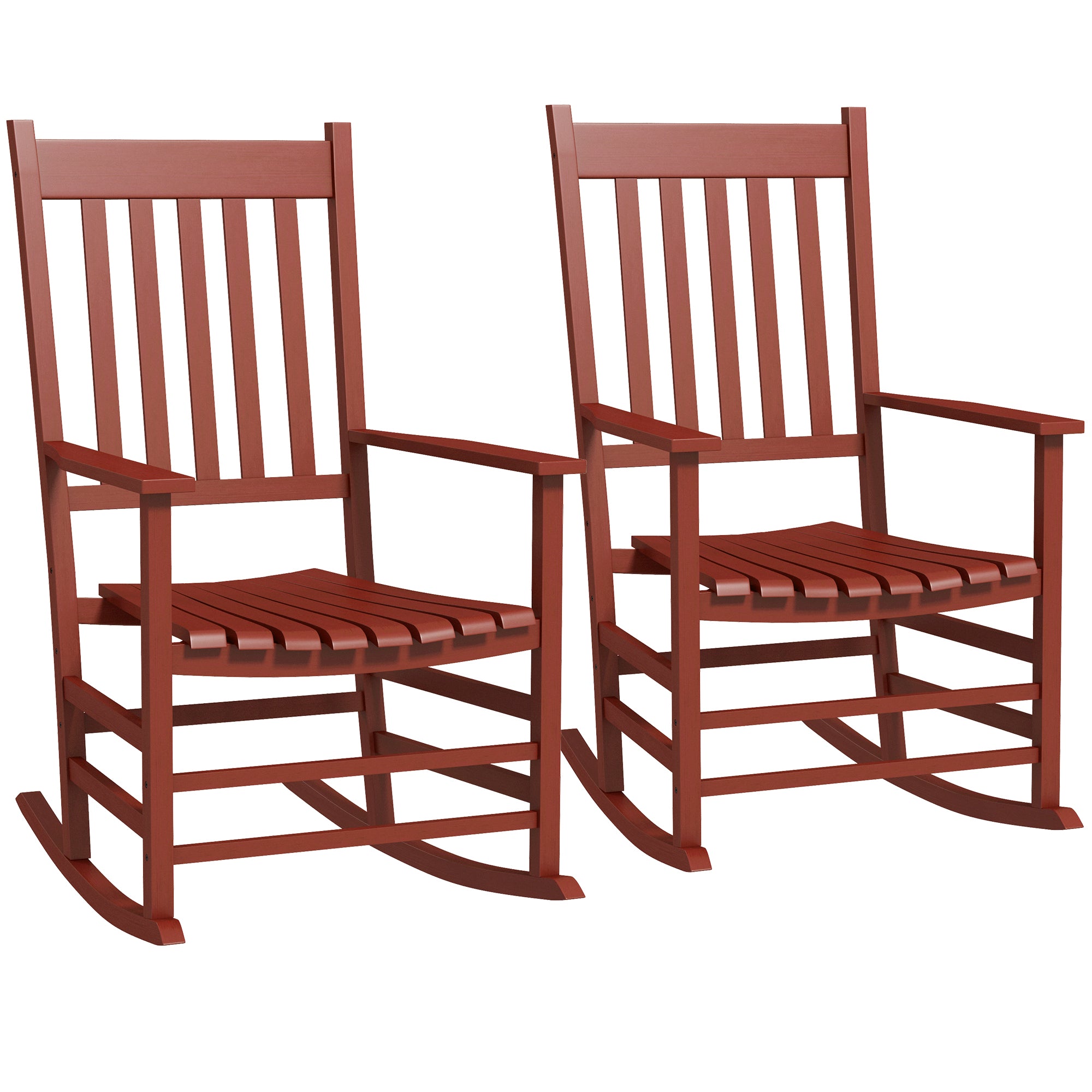 Outdoor Rocking Chair Set of 2, Patio Rocking Chair with Smooth Curves, High Density Wooden Rockers for Lawn Garden Porch, Supports Up to 350lbs