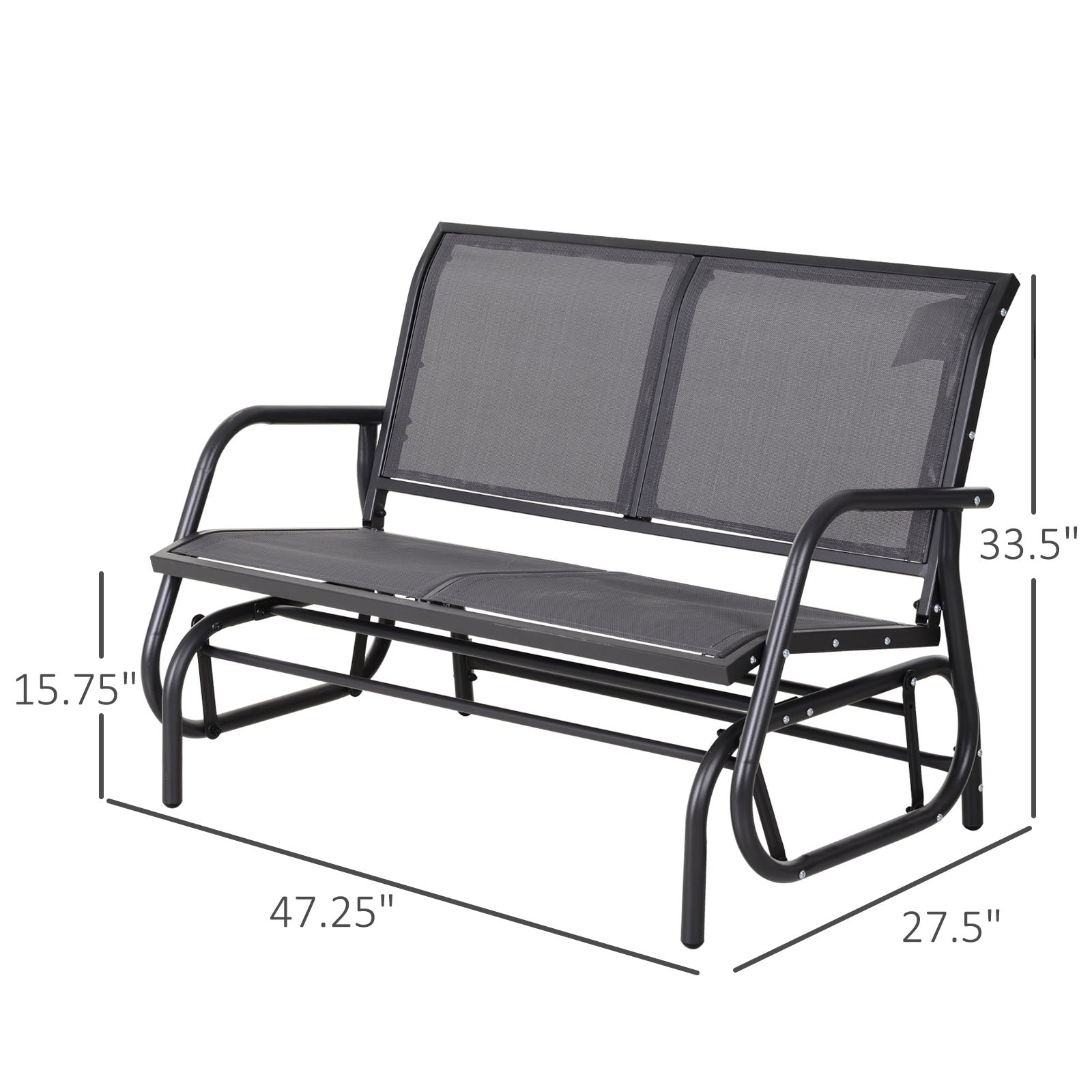 2-Person Outdoor Glider Bench, Patio Double Swing Rocking Chair Loveseat w/Powder Coated Steel Frame for Backyard Garden Porch