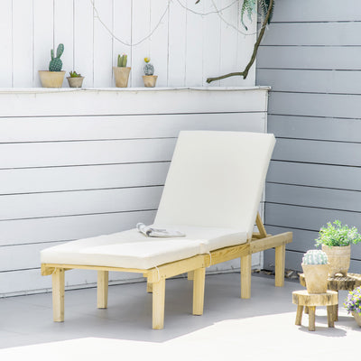 Chaise Lounge Chair Patio Recliner with 4-Position Adjustable Backrest & Cushion, Natural