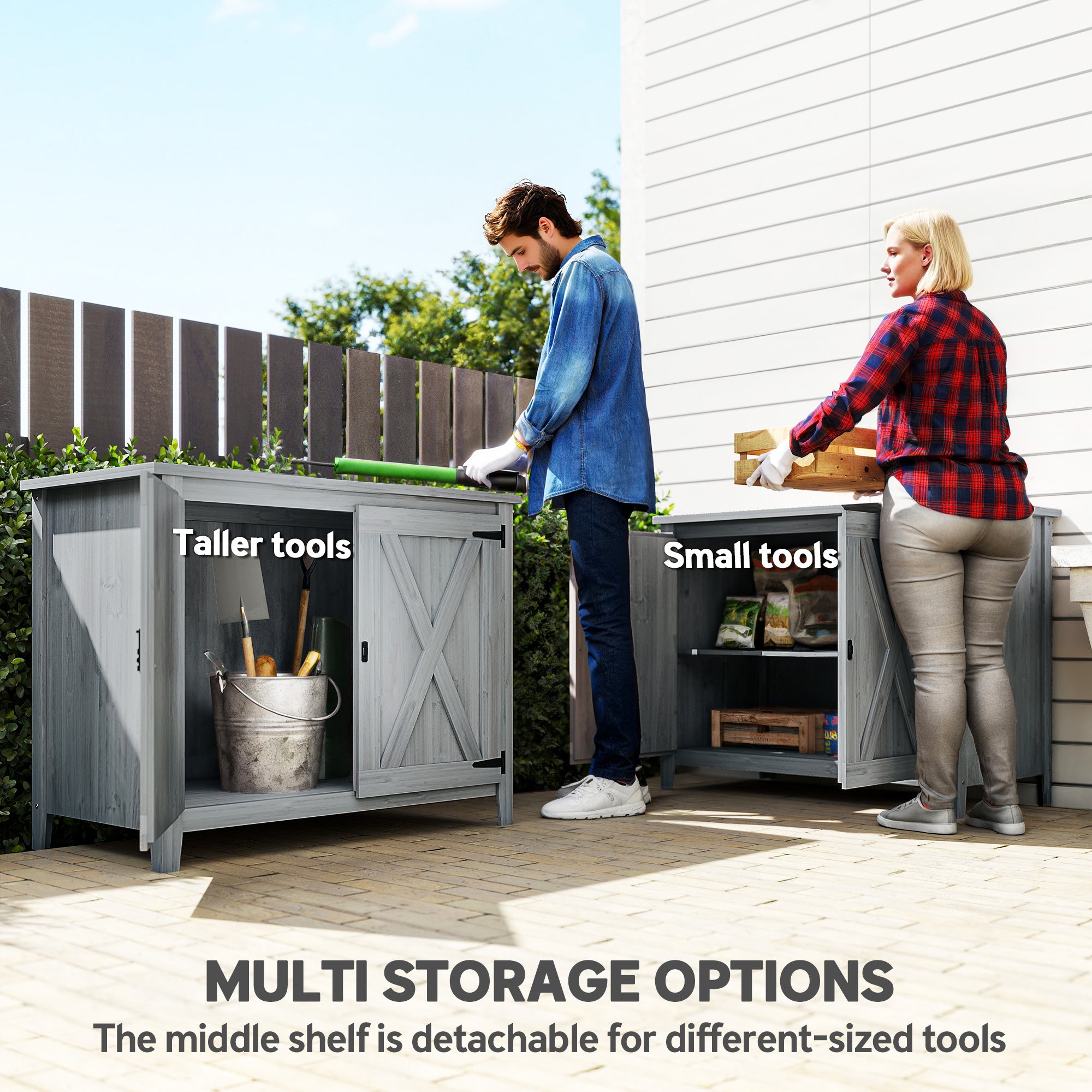 Wooden Outdoor Storage Cabinet, Garden Shed Potting Shed with Shelf and Double Doors