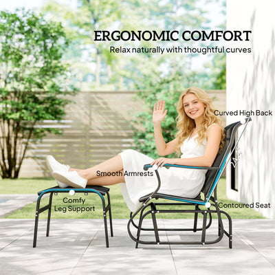 Outdoor Glider with Ottoman, Patio Glider Chair Set with High Back, Wide Seat for Porch, Garden, Backyard
