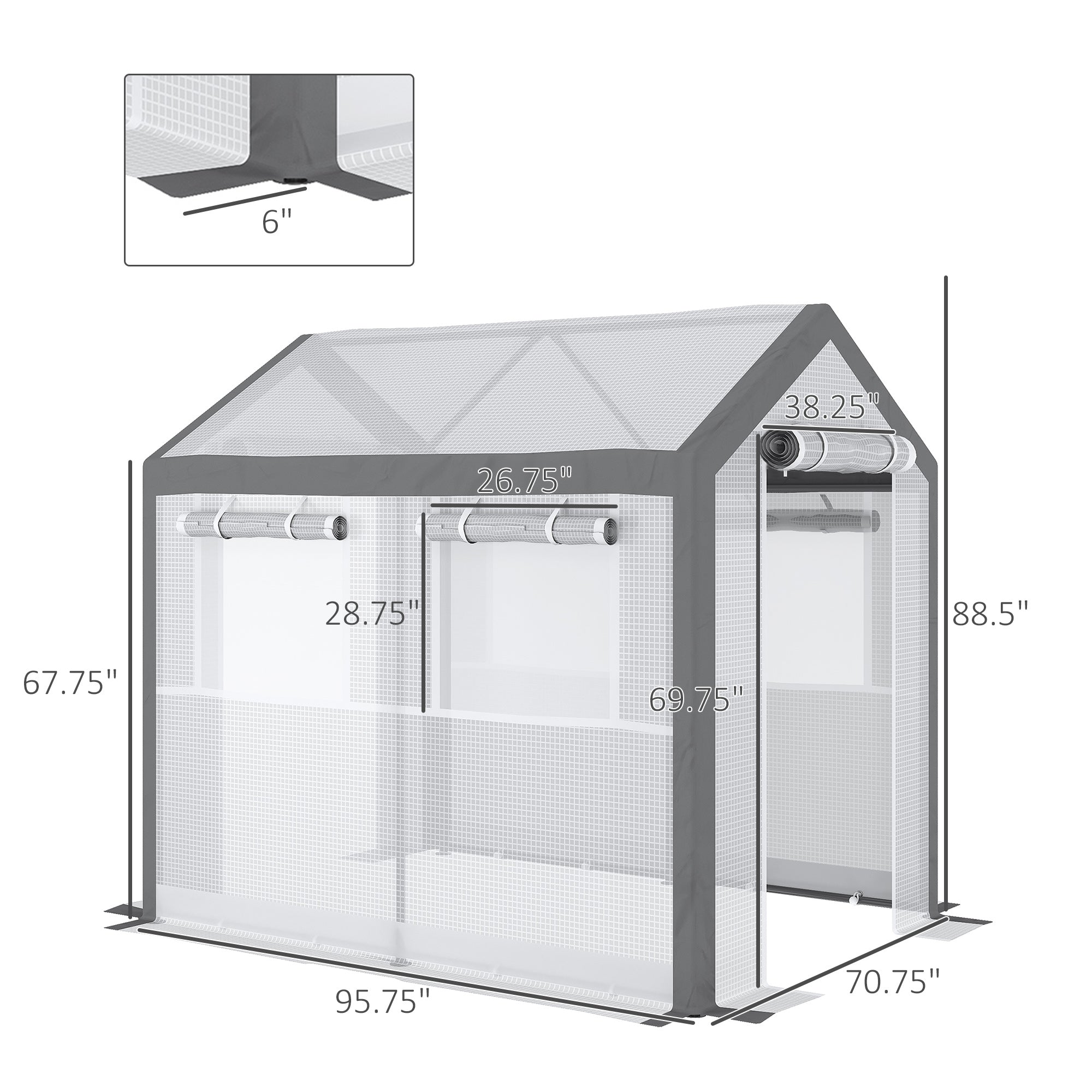 8' L x 6' W x 7' H Outdoor Walk-In Tunnel Greenhouse with Roll-up Windows, 2 Zippered Doors, & Weather Cover