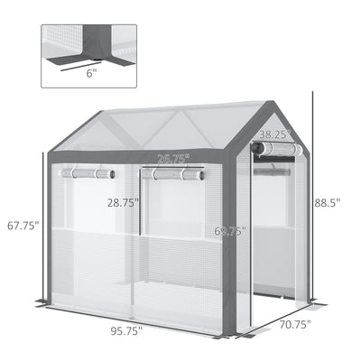 8' L x 6' W x 7' H Outdoor Walk-In Tunnel Greenhouse with Roll-up Windows, 2 Zippered Doors, & Weather Cover