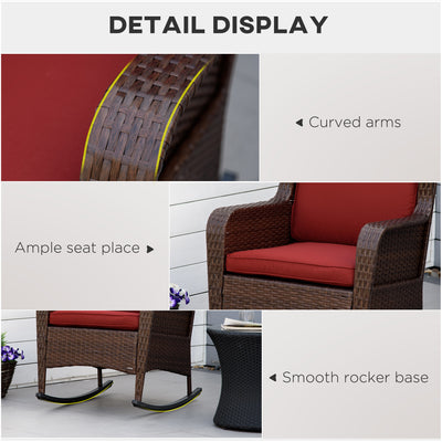 Outdoor Wicker Rocking Chair, Rattan Rocker with Cushions, Steel Frame for Patio, Garden, Backyard, Wine Red