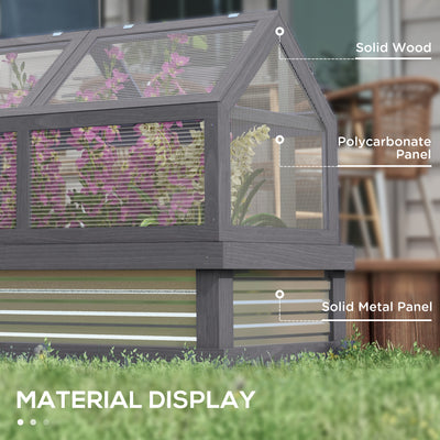 Raised Garden Flower Bed Kit w/ Greenhouse, Wooden Cold Frame Planter, Gray