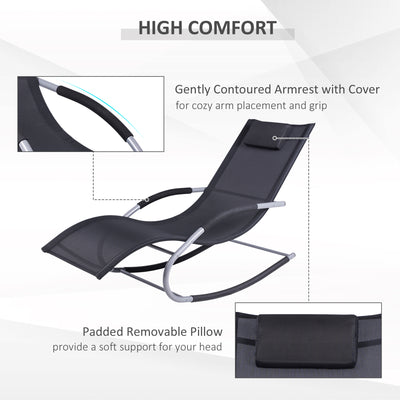 Zero Gravity Rocking Chair Outdoor Chaise Lounge Chair Recliner Rocker with Detachable Pillow and Weather-Fighting Fabric for Patio, Deck, Pool