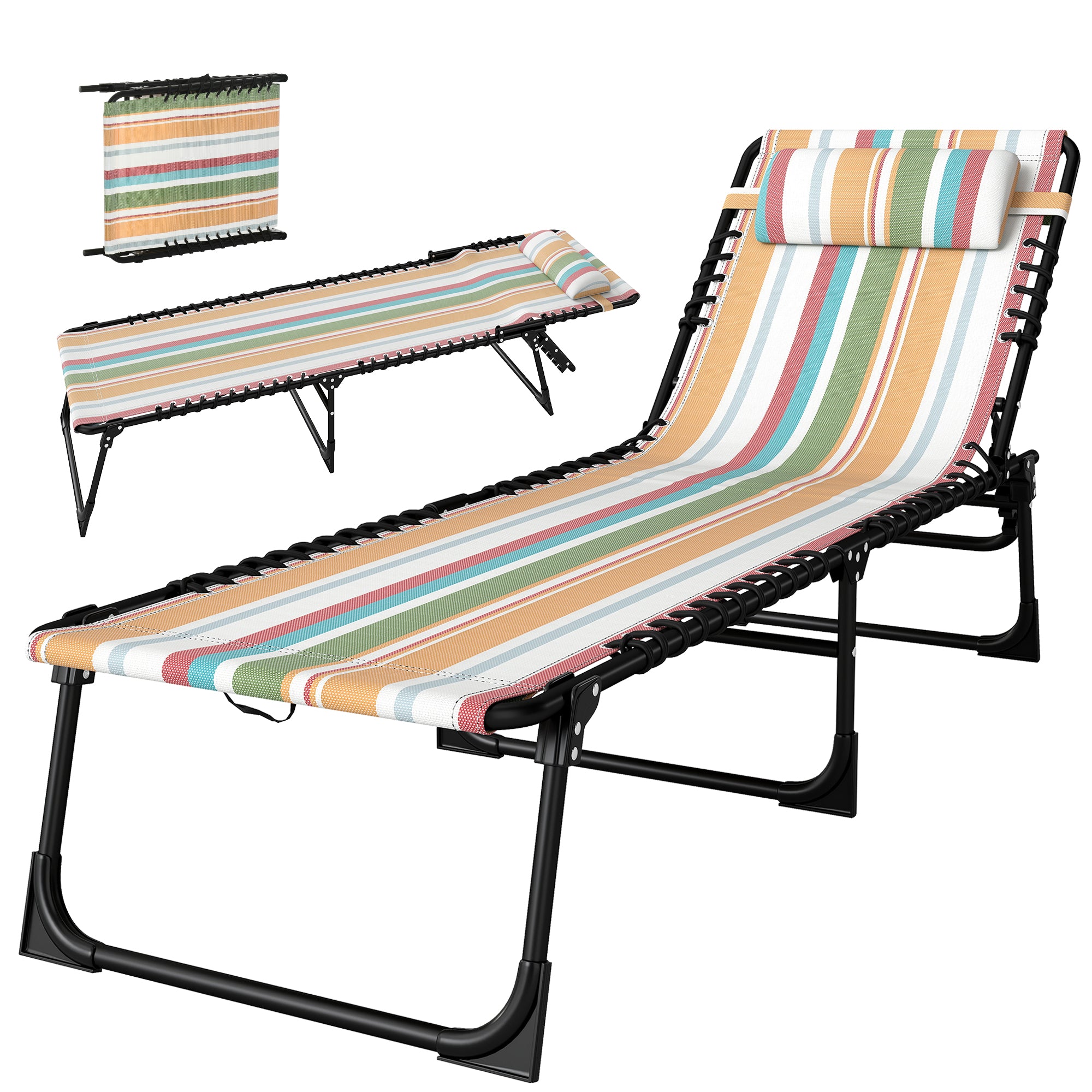 Foldable Chaise Lounge, 3-Position Reclining Back, Portable design and Breathable Mesh for Poolside, Camping, Hiking