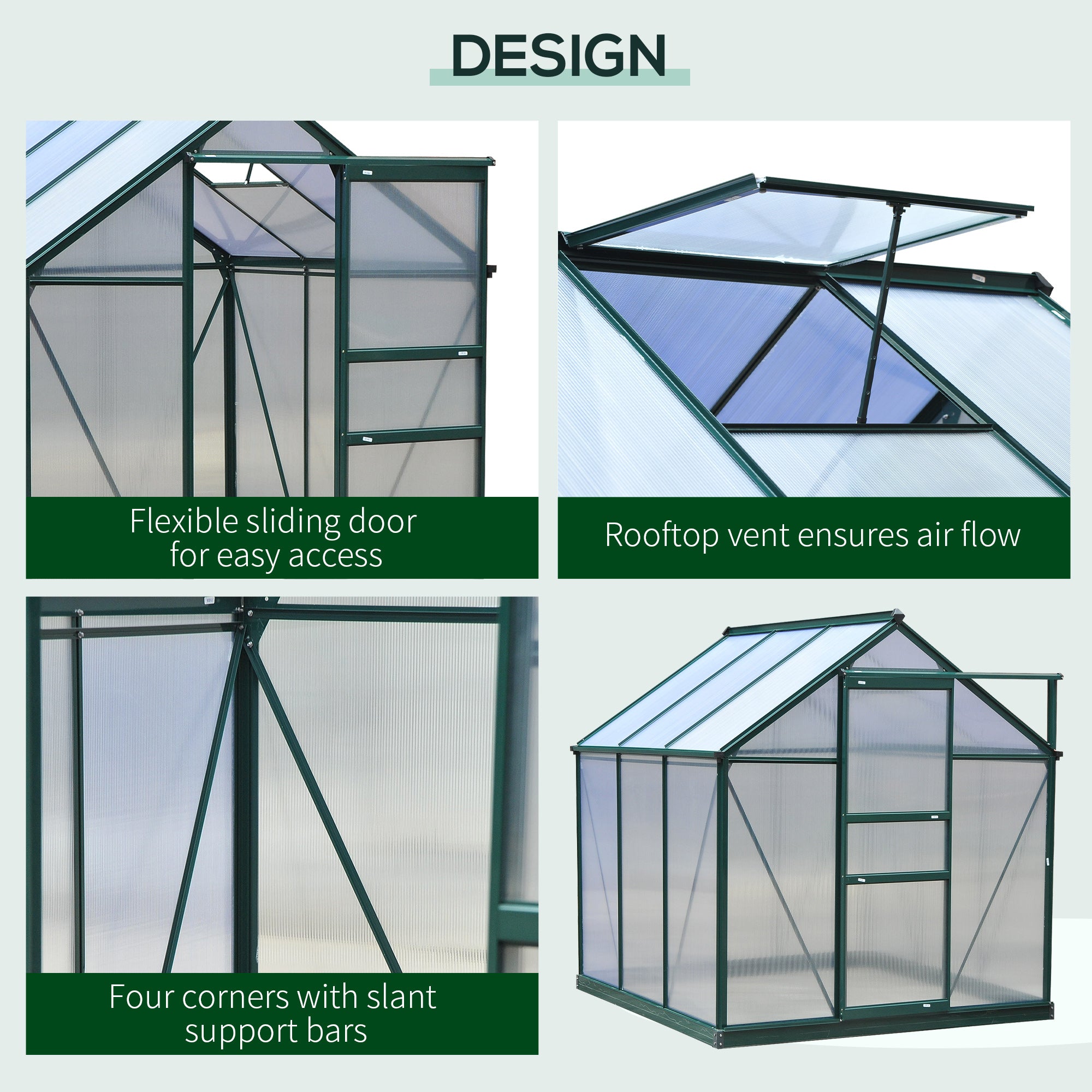 6' x 6' Greenhouse for Outdoors, Polycarbonate Greenhouse with Rain Gutter and Roof Vent, Aluminum Walk-in Green Houses for Outside for Patio Backyard Garden