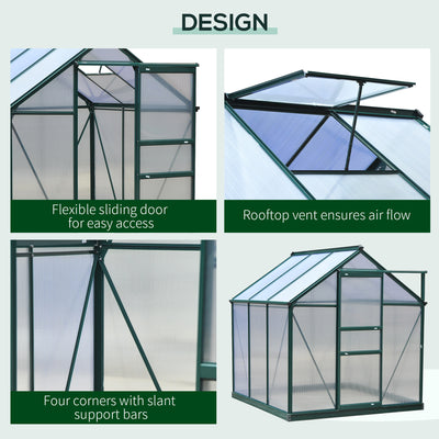 6' x 6' Greenhouse for Outdoors, Polycarbonate Greenhouse with Rain Gutter and Roof Vent, Aluminum Walk-in Green Houses for Outside for Patio Backyard Garden