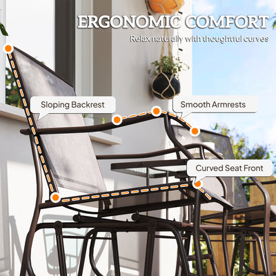 Outdoor Glider Chairs with Coffee Table, Patio 2-Seat Rocking Chair Swing Loveseat with Breathable Sling for Backyard, Garden, and Porch