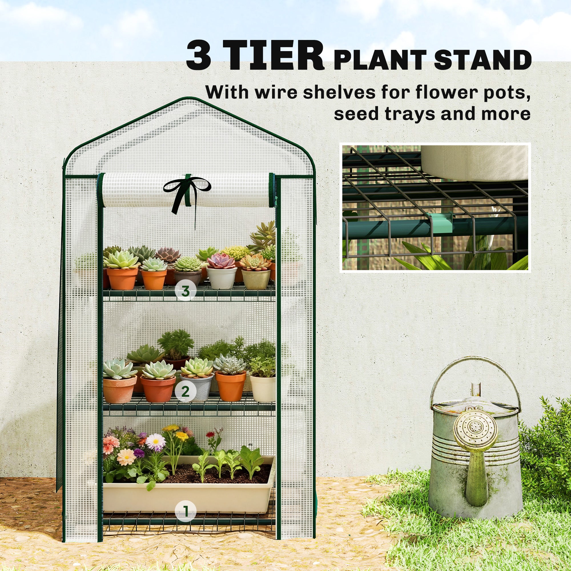 Mini Greenhouse with Screen Roof, Portable Small Greenhouse with Roll-Up Zipper Door, 27.6" x 19.7" x 50"