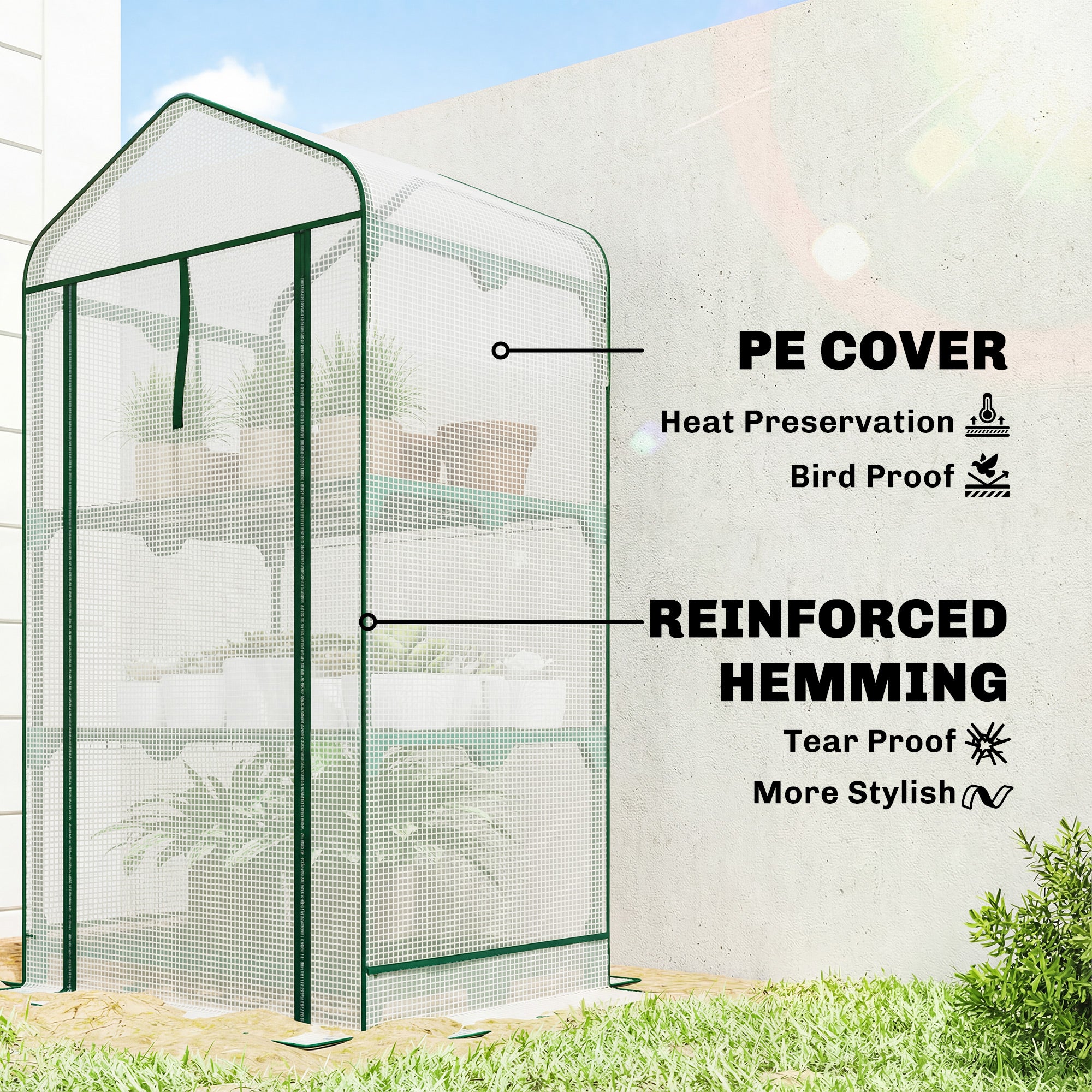 Mini Greenhouse with Screen Roof, Portable Small Greenhouse with Roll-Up Zipper Door, 27.6" x 19.7" x 50"