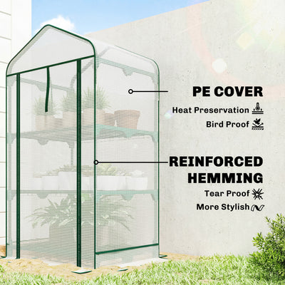 Mini Greenhouse with Screen Roof, Portable Small Greenhouse with Roll-Up Zipper Door, 27.6" x 19.7" x 50"