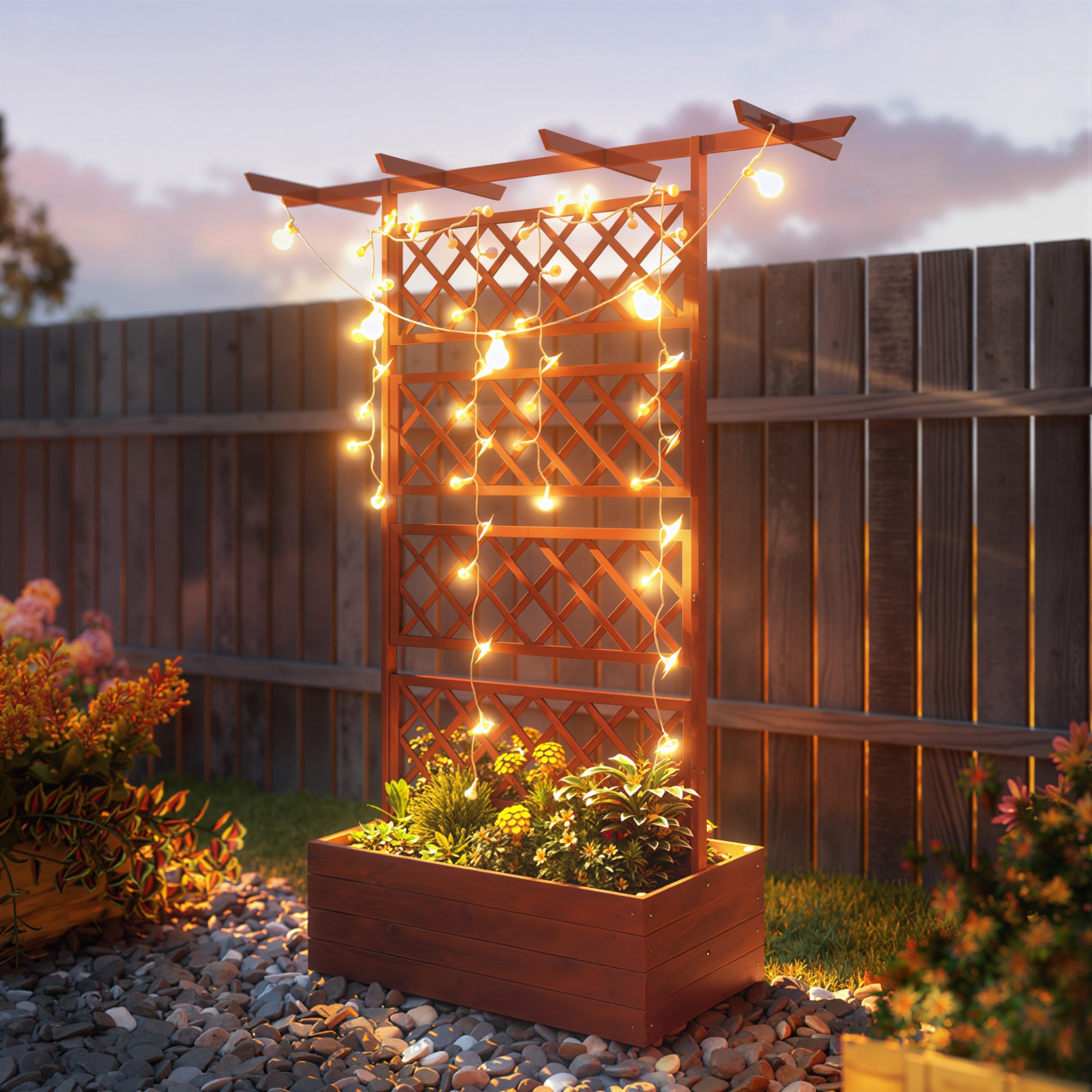 Wooden Trellis Planter Box, Raised Garden Bed to Grow Vegetables, Herbs and Flowers