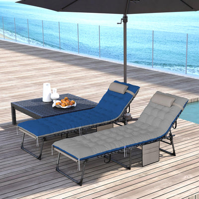 Outdoor Chaise Lounge Chair Set of 2, 5-Level Adjustable Folding Pool Lounge Chairs with Cushions