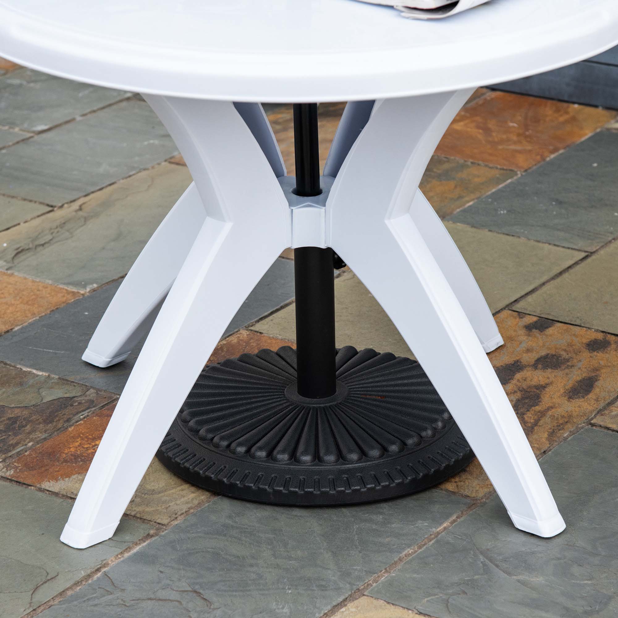 Patio Dining Table with Umbrella Hole Round Outdoor Bistro Table for Garden Lawn Backyard