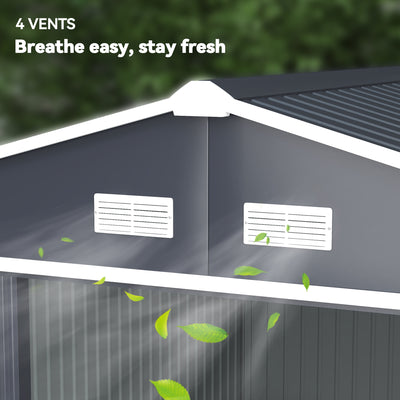 11' x 9' Outdoor Storage Shed, Garden Tool Metal Shed with Foundation Kit, Double Lockable Door, Air Vents and Sloping Roof, for Backyard, Patio, Lawn