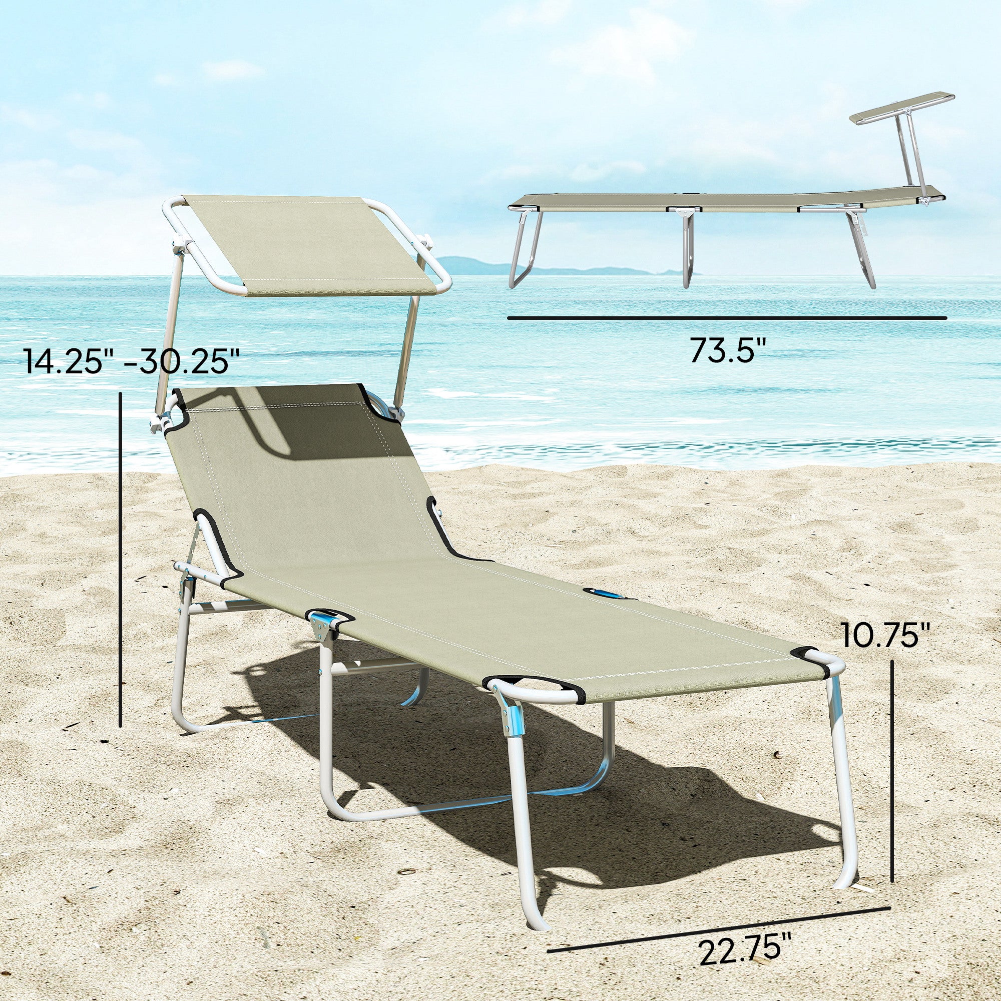 Outdoor Pool Chaise Lounge Chair, Folding Tanning Chair with Sun Shade