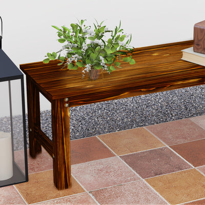 2-Seat Wood Garden Bench, Patio Bench Outdoor Bench with Slatted Seat, Backless Front Porch Bench for Park, Garden, Poolside, Deck, Carbonized