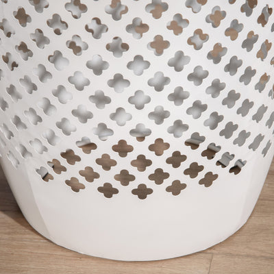 12" Steel Outdoor Side Table, Round Hollow Drum Patio End Table, Accent Table for Indoor and Outdoor