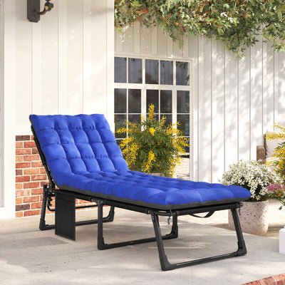 Folding Chaise Lounge Chair Outdoor Tanning Chair with 5-Position Backrest, Cushion, Side Pocket