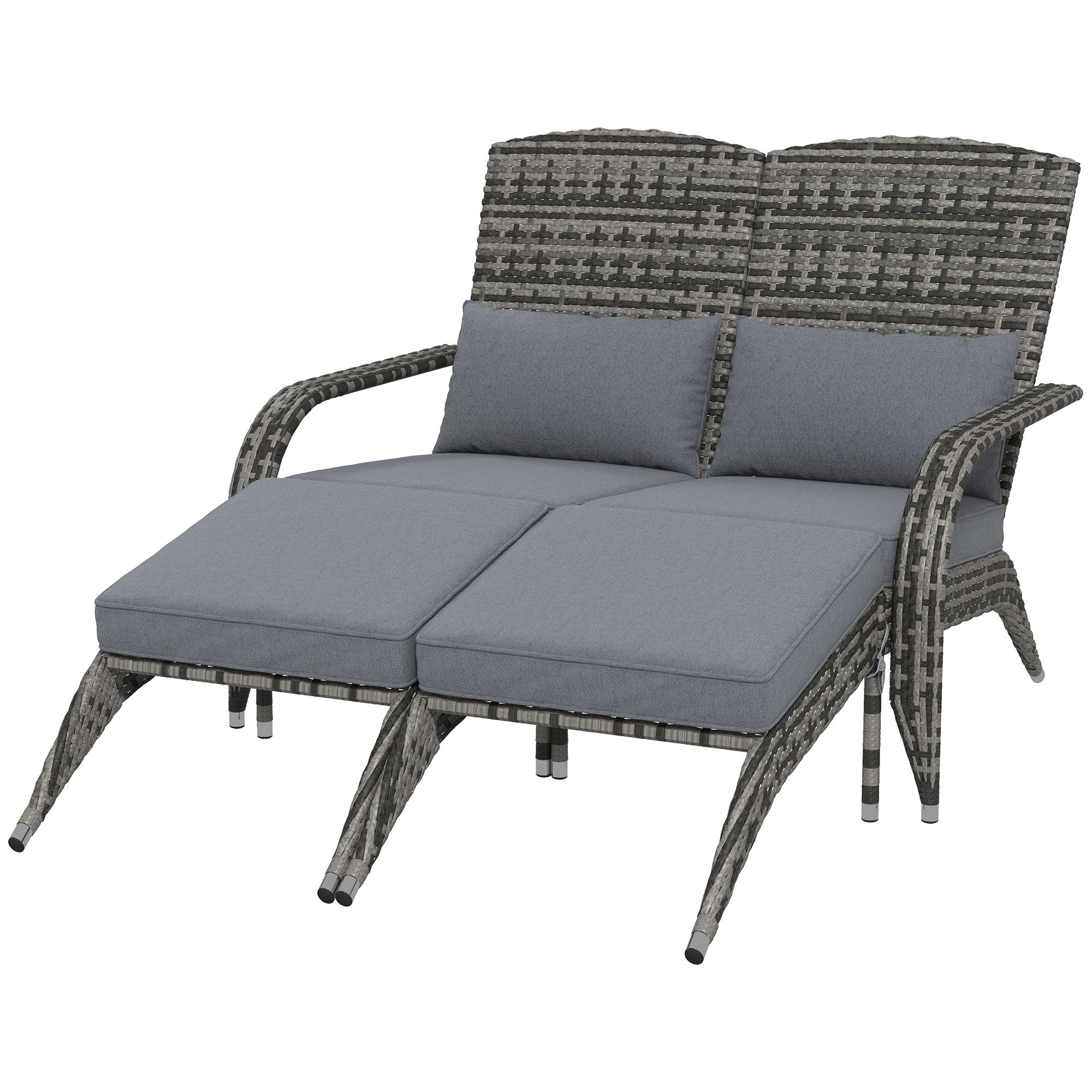 2 Person Patio Wicker Adirondack Chair, High-Back Fire Pit Chair with Cushions