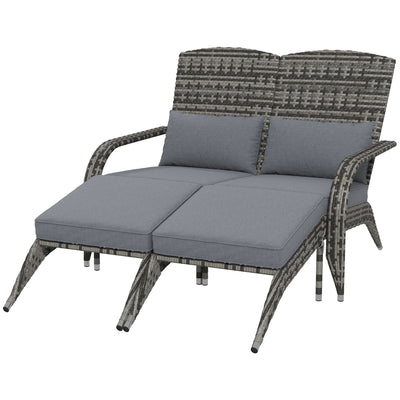 2 Person Patio Wicker Adirondack Chair, High-Back Fire Pit Chair with Cushions