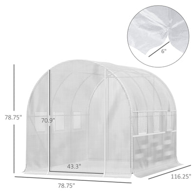 9.7' x 6.5' x 6.5' Walk-in Tunnel Greenhouse, Outdoor Green House with Anti-Tear PE Cover, Zipper Doors and Mesh Windows, White