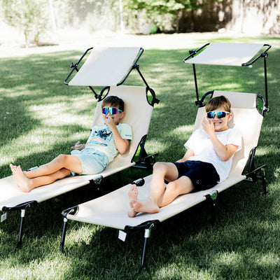 Chaise Pool Lounge Chairs Set of 2, Outdoor Sun Tanning Chairs, Reclining Back, Steel Frame and Side Pocket