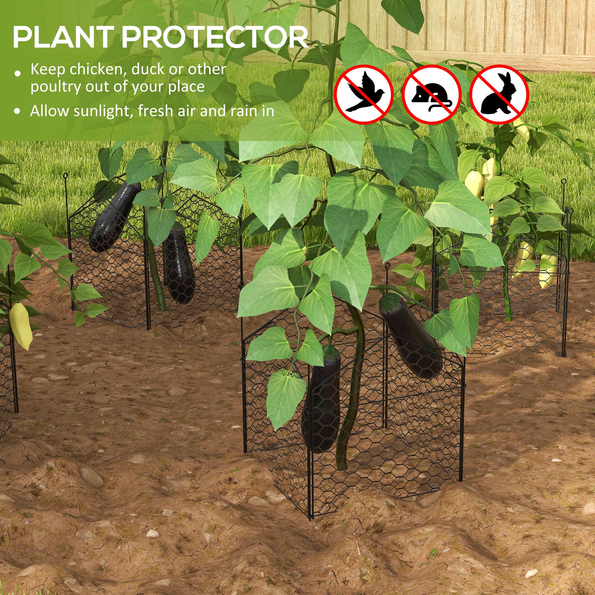 4 Pack Garden Cloches for Plants, 12" x 14" Metal Crop Cage Set, Plant Cages to Keep Animals Out, Black