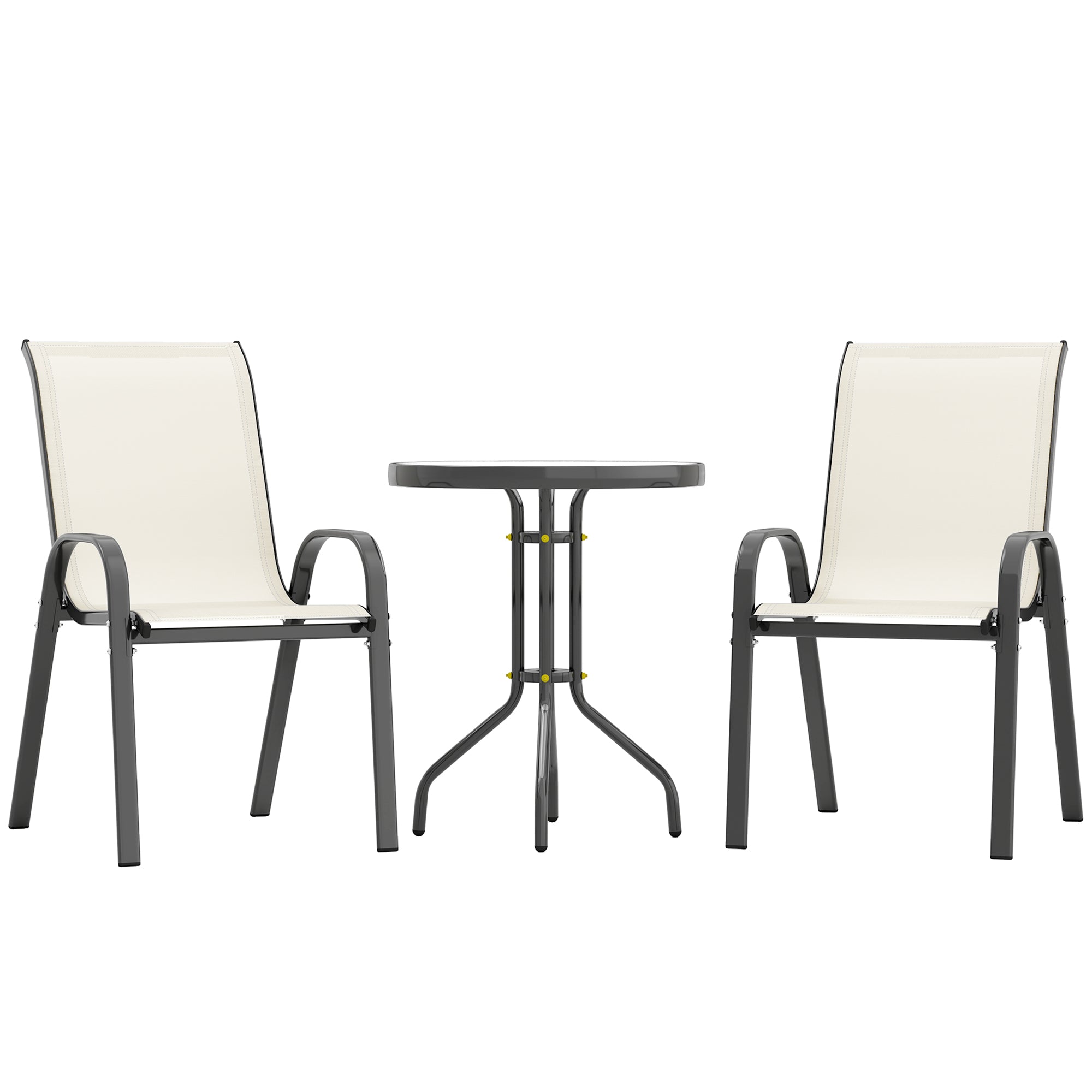 3 Pieces Bistro Set, Small Patio Furniture Set with Stackable Chairs and Glass Table for Backyard, Balcony